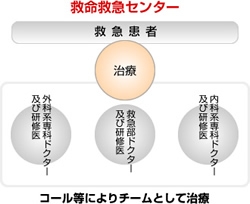 救命救急センター　救急と各専科との関わり図